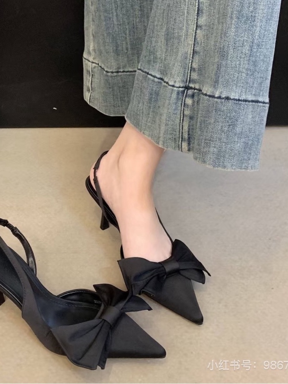 Balenciaga Black Satin Bow Pointed Slingback Heels - Picture 6 of 6